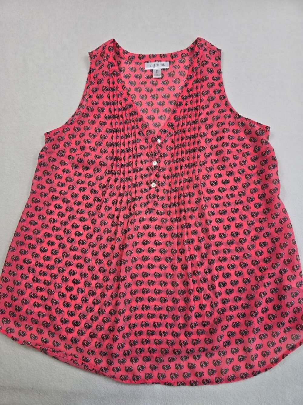 Motherhood Maternity Large Sleeveless Floral Print Pink Blouse Top Sheer